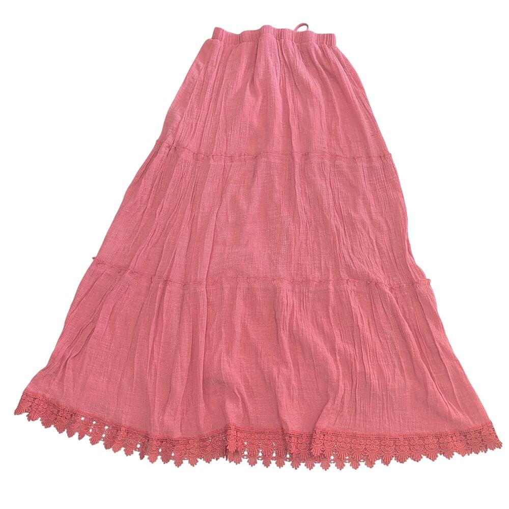 Orange Tiered Lace Hem Broomstick Midi/maxi Skirt Size Medium - Picture 3 of 6